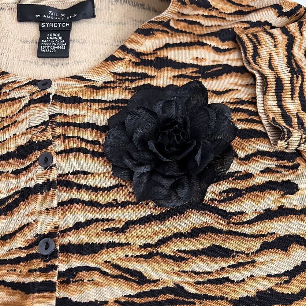 SILX‎ by August Silk Short Cardigan Silk Blend Animal Print Sweater - Picture 4 of 13